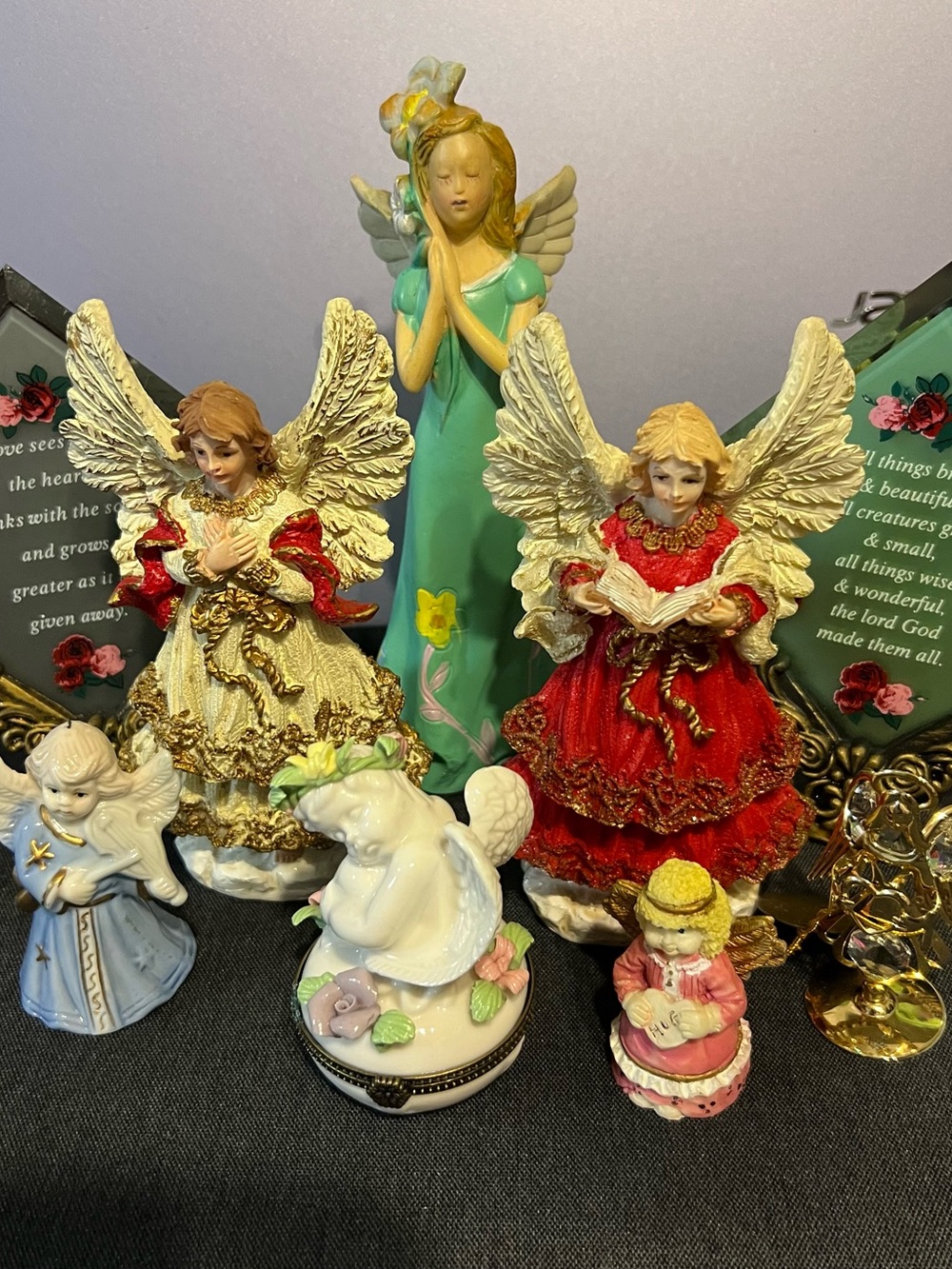 Assorted Angel Figurine Collection - Red, Gold, Green